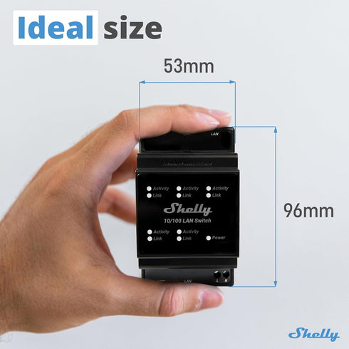 Shelly LAN Switch, 5 Port RJ45 10/100 Mbps Fast Ethernet Switch, DIN-Mountable, Fanless, Plug & Play, Energy-Saving,