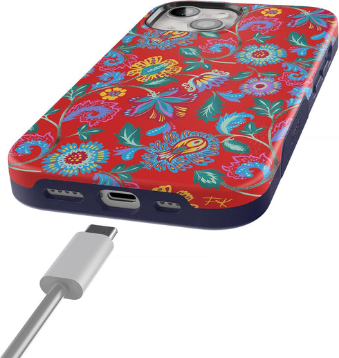 Casely iPhone 15 Plus Case, Painted Flowers, Frida Kahlo Floral Girly Design, Bold Case, MagSafe Compatible