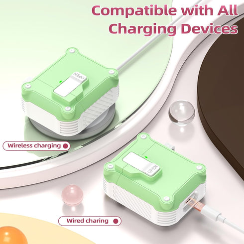 R-fun Charging Case Cover for AirPods 2nd Gen 2019, 1st Gen 2016, Full Drop Protection with Cleaner Kit & Keychain