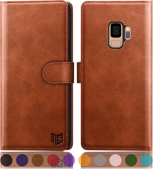 SUANPOT for Galaxy S9 Wallet Case - RFID Blocking Leather Flip Folio, Credit Card Holder, Shockproof Cover