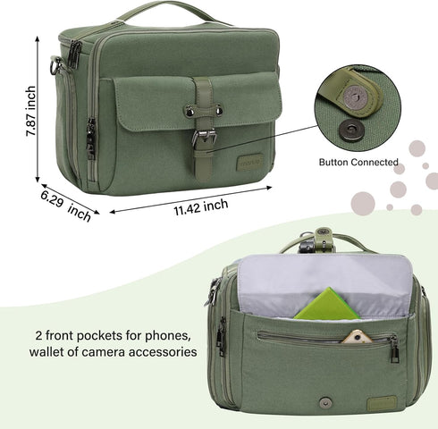 MOSISO Camera Bag, DSLR SLR Canvas Case, Vintage Padded Compact Crossbody Shoulder Messenger Bag, Army Green