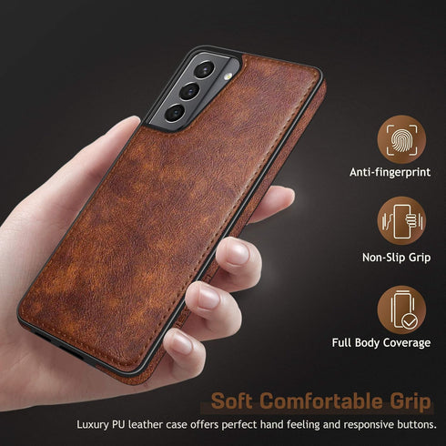 LOHASIC Case for Galaxy S21 5G, Premium Leather Rugged Bumper, Shockproof Full Body Cover for Men, Women - Brown
