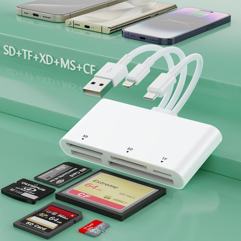 MTAKYI Multi 8-in-1 Lightning/USB C/USB A Memory Card Reader for iPhone 15 14