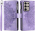 Samsung Galaxy S24 Ultra 5G Wallet Case with Mandala Flower, Tempered Glass Protector, Zipper Card Holder, Wrist Strap