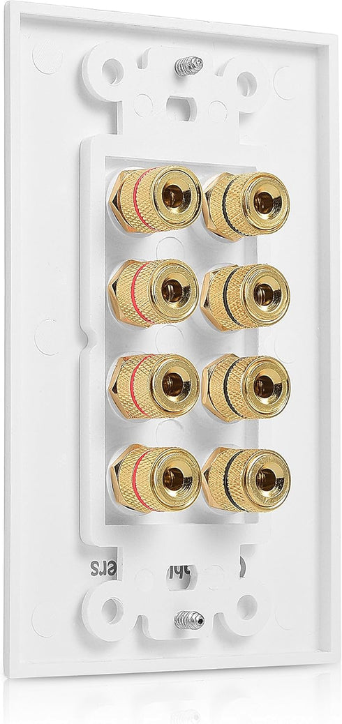 Cable Matters Speaker Wire Wall Plate (Speaker Wall Plate, Banana Plug Wall Plate) for 4 Speakers in White by Cable Matters