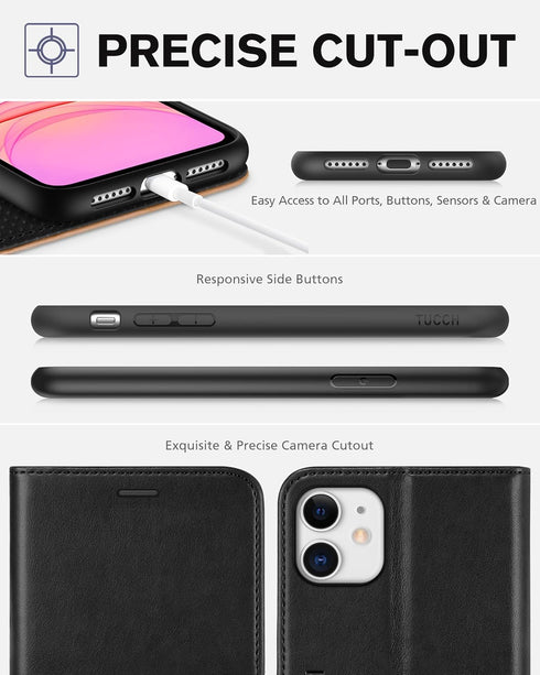 TUCCH 11, 11 (6.1 inch) 2019, Wallet Case for iPhone PU Leather Kickstand RFID Blocking Card Slot Magnetic Closure Flip