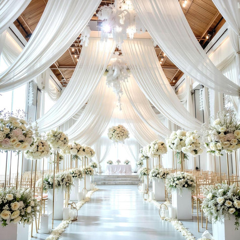 PARTISKY Wedding Arch Draping Fabric, 1 Panel 18FT White Chiffon Drapery Decorations for Ceremony Reception