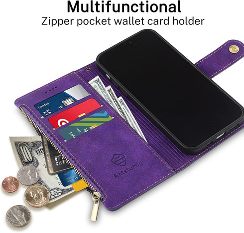Antsturdy Wallet Case for Samsung Galaxy Note 9, RFID Blocking PU Leather Flip Shockproof Cover (Purple)