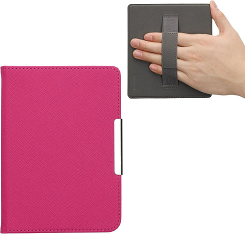 kwmobile Synthetic Leather Case for Kobo Clara - Neon Pink e-Reader Cover with Strap