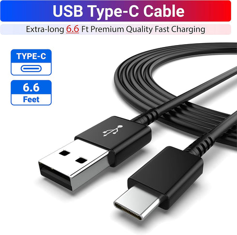 Samsung USB-C Charging Cable 6.6ft, Type C Fast Charger for Galaxy S23/S22/S21/S20/S10e/Note20/2-Pack.