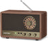 LEOTEC AM FM Radio, Retro Wood Table Radio, Portable Bluetooth Speaker with AUX and Headphone Jack, Brown