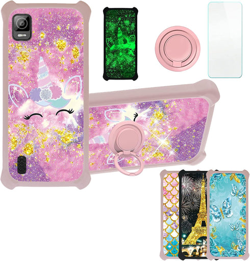 Koobee K100 Case by jioeuinly: SL004T Cover with Tempered Glass, Hard PC + Soft Silicone, Ring Support, Gold