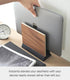 Yamazaki Home Rin Portable Laptop Holder Stand, Wooden Storage Station for Desk in Bedroom or Office