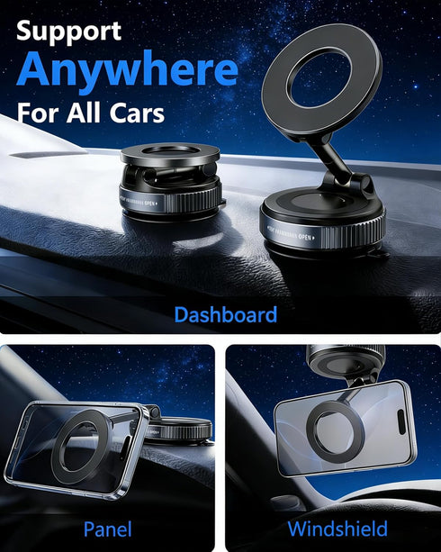 MARUVI Car,2800gf Mount,360 Vacuum Magnetic Phone Holder for Strong Magnetic Phone Adjustable & Reinforced Suction Cup