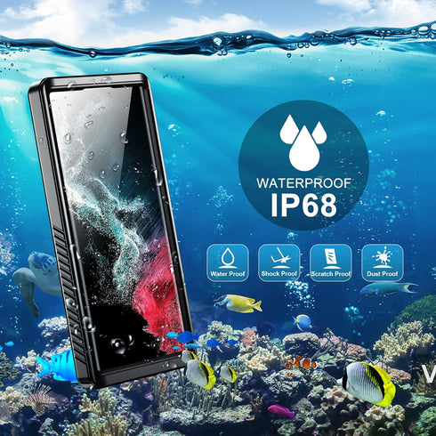 SPIDERCASE Designed for Samsung Galaxy S22 Ultra Case, Waterproof with Built-in Screen Protector, Heavy Duty - Black