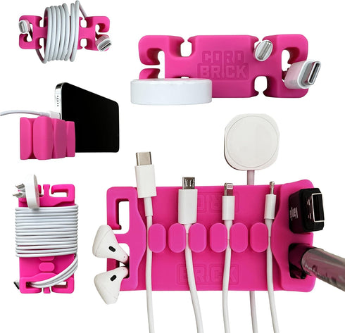 CordBrick /DeskBrick Bundle Weighted Cord Holders for Nightstand & Desk - Phone Charger