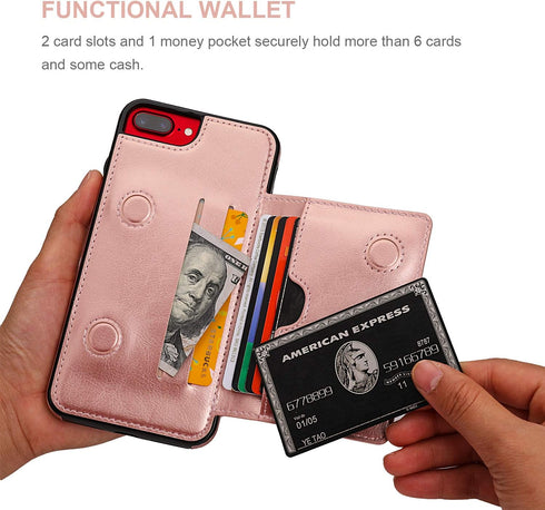 KIHUWEY Compatible with iPhone 7/8 Plus Wallet Case, Premium Leather Kickstand with Credit Card Holder, Durable