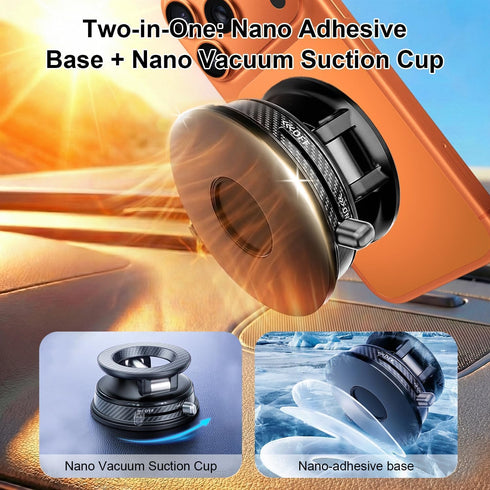 Uprosdik 3000gf 360 Black Magnetic Phone Holder for Car, Vacuum Suction & Magnet, Adjustable Dashboard Mount