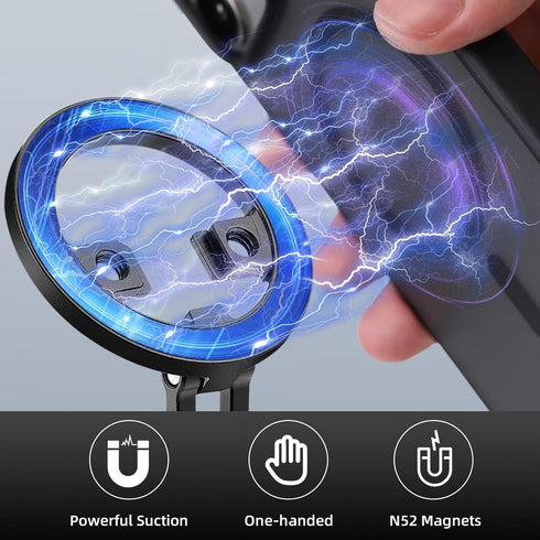 Leftfoto 1/4"-20 17 16 15 14 13 12 Metal Strong Magnetic Phone Stand with ARRI Locating Screw -Adjustable Foldable