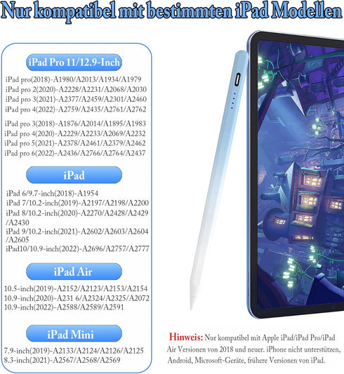 Stylus Pen for iPad (2018-2025), Active Digital Pencil with Palm Rejection, Compatible with Apple iPad Models