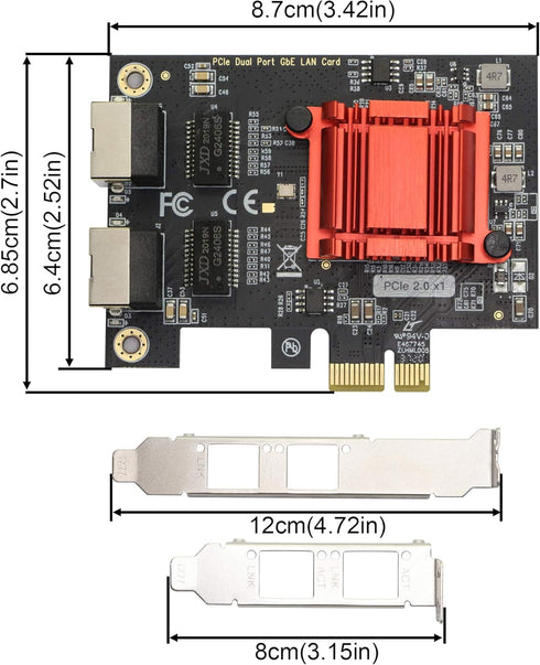 Dual Port Gigabit Ethernet Converged PCI-E x1 Card, 2X RJ45 Gigabit Network Interface Controller Adapter