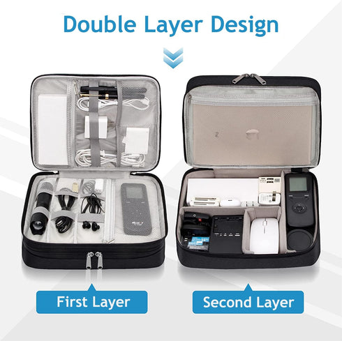 Electronics Travel Organizer Bag, Double Layer Waterproof Storage for Charger, Phone, Power Bank, Tablet