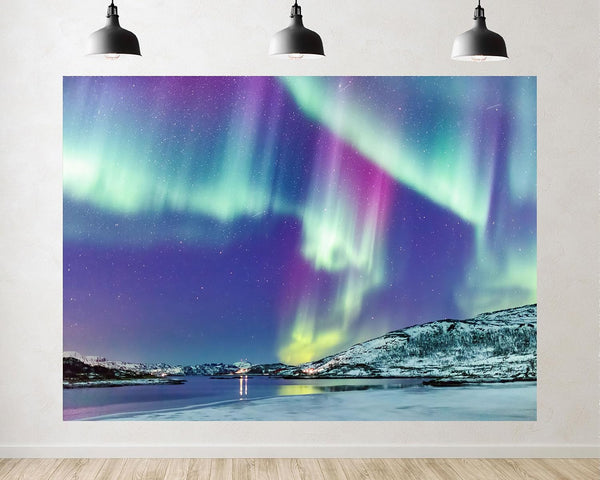 TryKid 10x10ft Aurora Borealis Backdrop Frosty Canopy View Norway Polar Colorful Night Sky