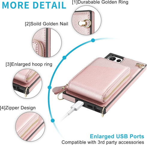 JAKPAK Wallet Zipper Leather Case for Samsung Galaxy S22 Ultra 5G, with Card Holder Slots, Protective Cover, Lanyard -