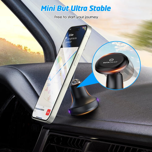 WixGear Magnetic Phone Holder for Car - Magnetic Dash Mount with 90-Degree Tilt, 360-Degree Rotation - Compatible with