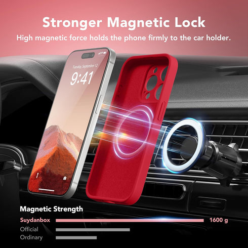 iPhone 15 Pro Max Case, Deep Red Silicone, MagSafe Compatible, Shockproof, Full Camera Protection, Includes 2 Screen
