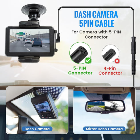 EWAY 5 10ft, 5Pin 10 Feet/3M Pin Dash Cam Extension Cable for Car SUV Truck Trailer RV Mirror Dashcam Rear View Backup