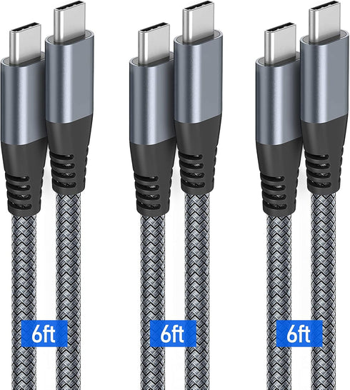 Puxnoin 6ft USB C to USB C Cable 60W, 3-Pack Fast Charging for iPhone 15, MacBook Pro, iPad Pro, Galaxy S20 & More.
