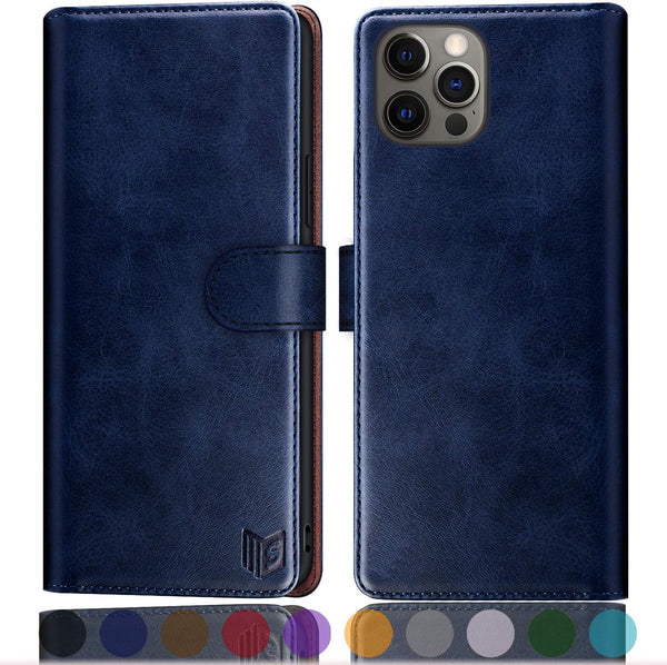 SUANPOT for iPhone 12/12 Pro Leather Wallet Case with RFID Blocking, Shockproof Flip Folio Book Cover for Men Women,