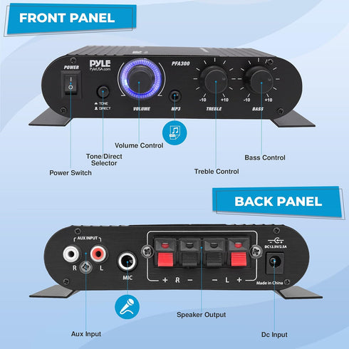 Pyle Power Home HiFi Stereo Amplifier - 90 Watt Portable Dual Channel Surround Sound Audio Receiver w/ 12V Adapter for
