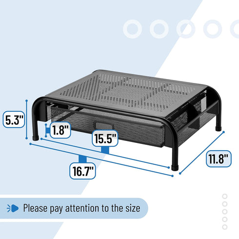 Metal Mesh Monitor Riser with Drawer - Desk Organizer for Optimal Viewing