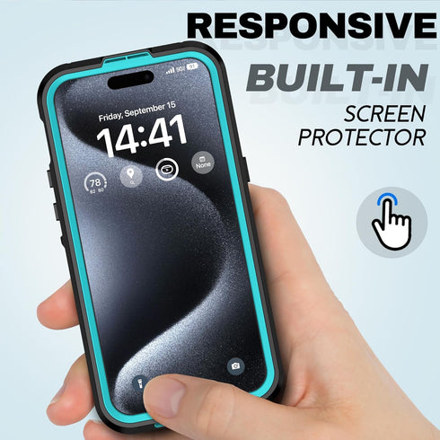 BEASTEK iPhone 15 Pro Waterproof Case, IP68 Shockproof Dustproof with Built-in Screen Protector and MagSafe Cover, Teal