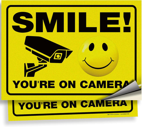 iSYFIX Smile You're on Camera Reflective Stickers for Business - 2 Pack 14x10 Inch - UV Protection, Fade Resistance