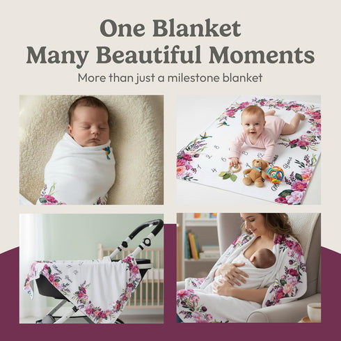 60"x40" Bliss n' Baby Monthly Milestone Blanket for Baby Girl - - Wrinkle Free Baby Age Month Blanket with Growth Chart