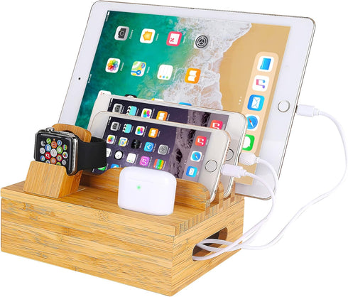 Bamboo Wood Desktop Organizer Charging Docking Station Charger Holder Cradle Charge Stand compatible with iPhone 13 12