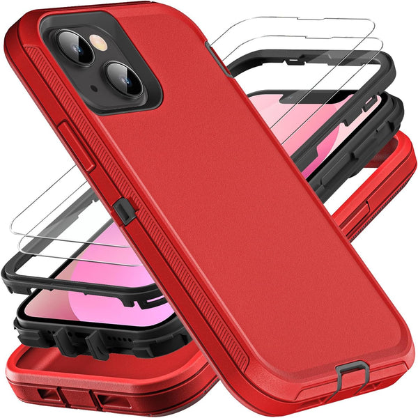for iPhone 13 Mini Case, Military Grade 3 in 1 Heavy Duty Shockproof Case with 2Pcs Tempered Glass Screen Protector