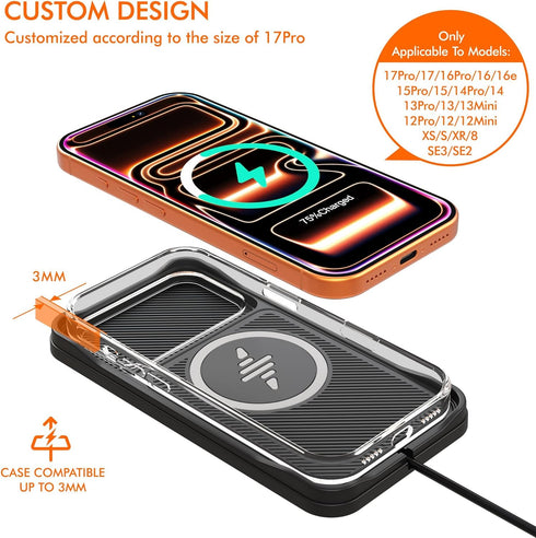 LANSEMKU 17/16/15/14/13/12 SE3/SE2/XS/X/XR/8, 30cm Wireless Car Charger Pad, Fast Car Wireless Chargers Charging pad