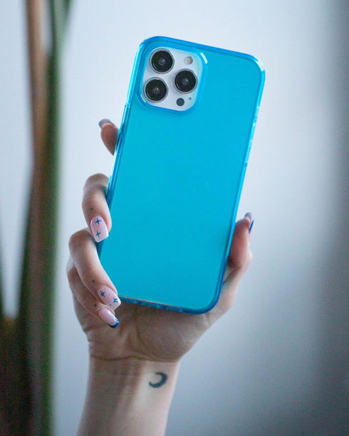FELONY CASE iPhone 13 Pro Max Neon Blue Clear Protective Case, TPU and Polycarbonate Shock-Absorbing Cover