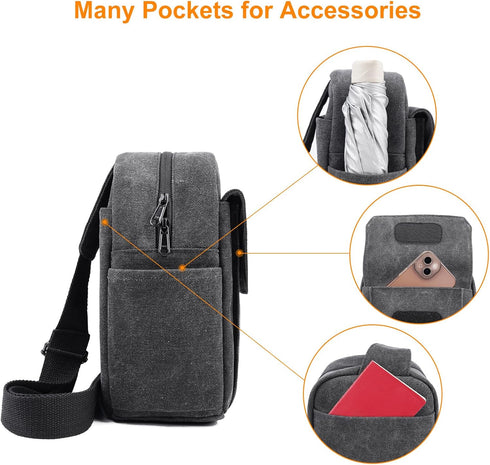 TULLIO Small Camera Bag, Lightweight Camera Sling Bag Waterproof DSLR/Mirrorless Crossbody Case with Rain Cover