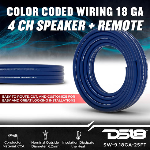 DS18 SW-9.18GA-25FT 9 Conductor 18 Gauge 4-Channel Ultra Flex Speaker Wire Speed Cables, 25 Feet