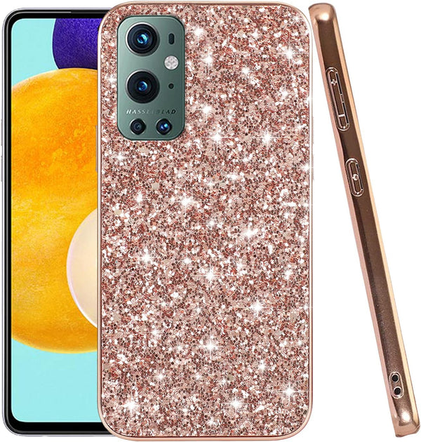 OnePlus 9 Pro Case - Glitter Shockproof Bling Soft TPU & PC, Thin Protective Cover for Women (Rose Gold)
