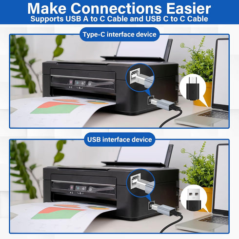 USB C to Printer Adapter (2 Pack), USB Type-C Female to USB-B Male MIDI Converter Connector, Support Data Sync