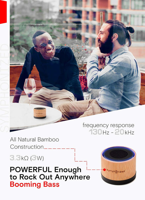 Symphonized Mp3 NXT Premium Genuine One Piece Solid Hand Carved Bamboo Wood Bluetooth Portable Speaker. Compatible