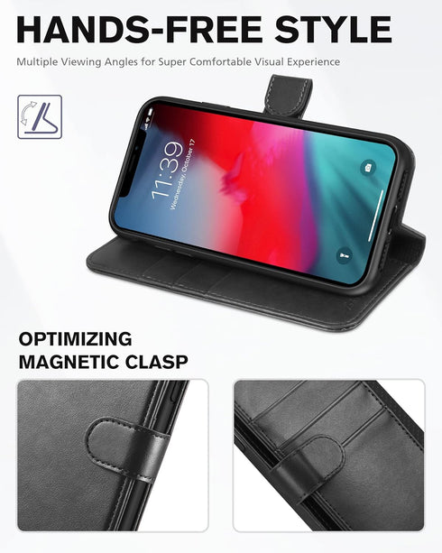 TUCCH Case Wallet for iPhone XR - Kickstand, RFID Blocking, Credit Card Slot, PU Leather Folio Cover, Black