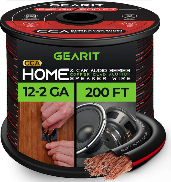 GearIT Pro Series 12AWG Speaker Wire, 200 Feet for Home Theater and Car Speakers, Black