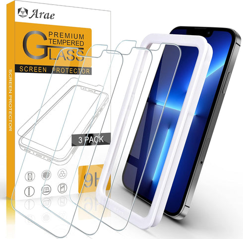 Arae HD Tempered Glass Screen Protector for iPhone 13 Pro Max / 14 Plus, 6.7", Anti-Scratch, 3 Pack, Case Compatible.